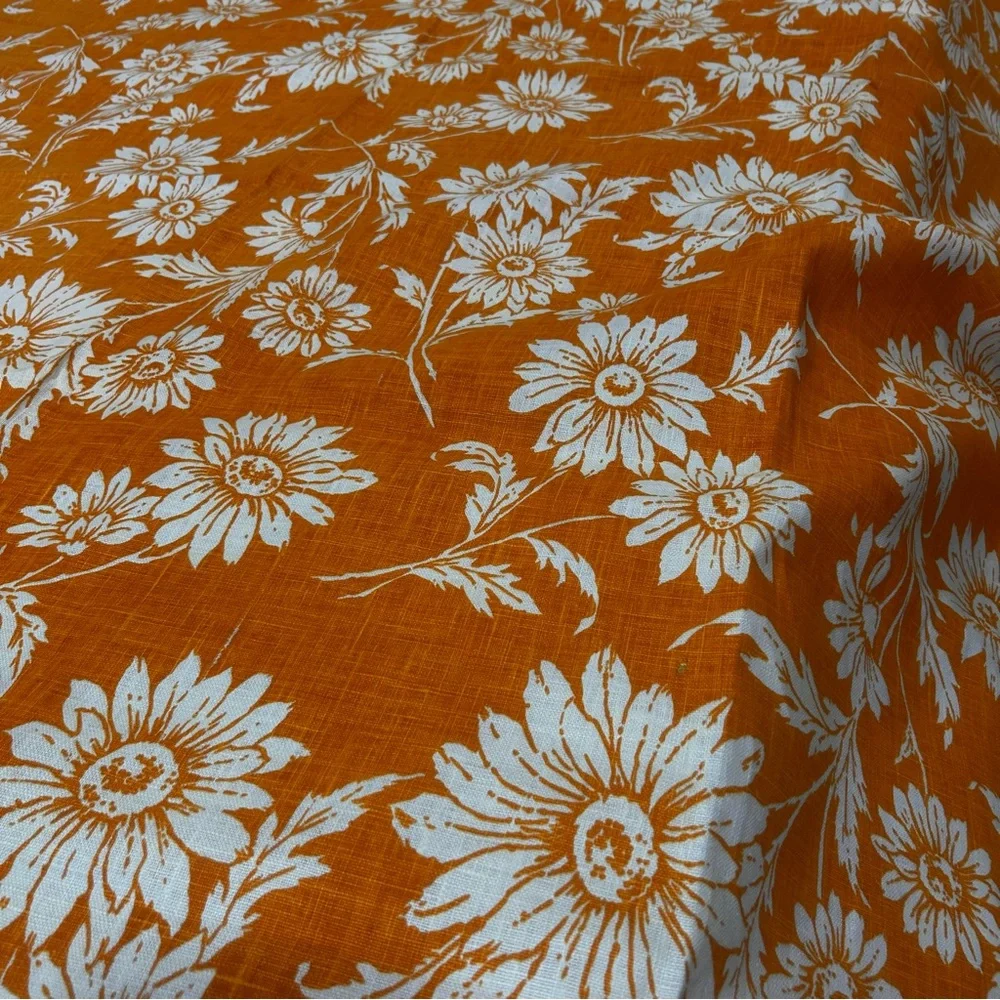 Parisian Prints Pure Linen oval tablecloth vintage daisies USA orange white new